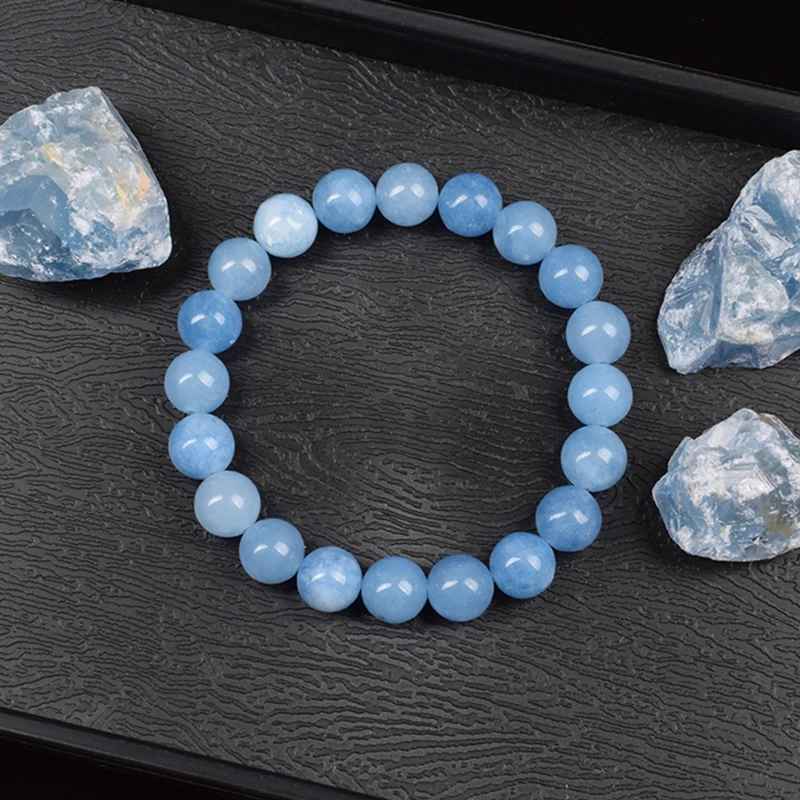 Amara - Armband med Naturliga Akvamarin-Kvarts-Pärlor